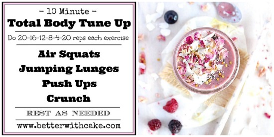 10 Minute {No Equipment} Total Body Tune Up & A Golden Spiced, Ginger-Berry Super Smoothie