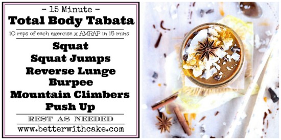 15 Minute {No Equipment} Total Body Tabata Workout & A Golden, Pumpkin Spiced Iced Chocolate