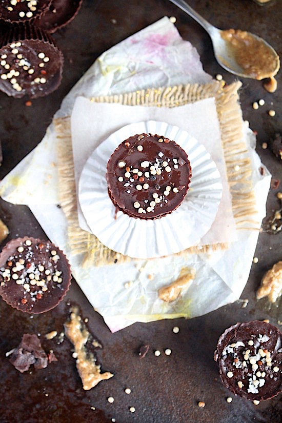 Salted Dark Chocolate Almond Butter Cups with Crispy Quinoa {Sugar Free, Gluten Free, Dairy Free, Vegan, Keto & Paleo Friendly} - www.betterwithcake.com