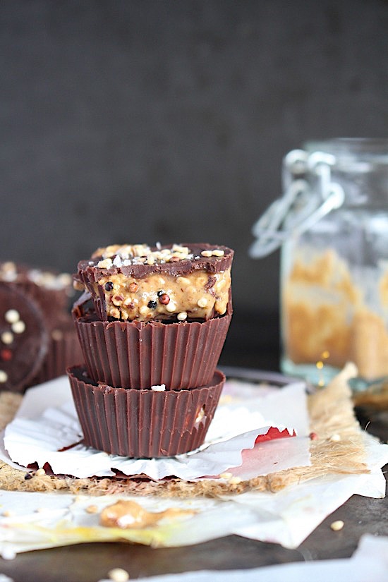 Salted Dark Chocolate Almond Butter Cups with Crispy Quinoa {Sugar Free, Gluten Free, Dairy Free, Vegan, Keto & Paleo Friendly} - www.betterwithcake.com