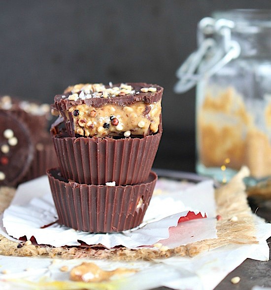 Salted Dark Chocolate Almond Butter Cups with Crispy Quinoa {Sugar Free, Gluten Free, Dairy Free, Vegan, Keto & Paleo Friendly}