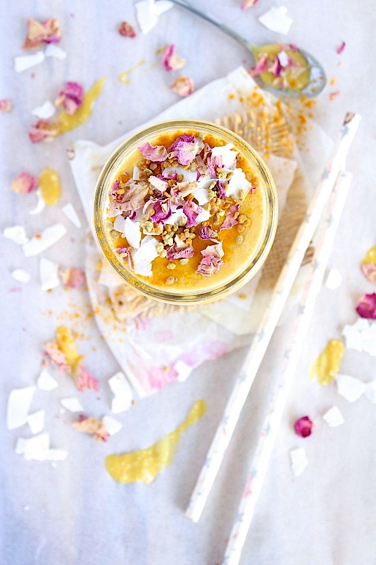 Golden Spiced Mango Lassi {Vegan. Gluten Free, Sugar Free, Banana Free, Keto & Paleo Friendly} - www.betterwithcake.com