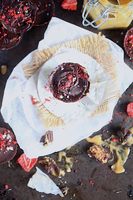 Healthy, DIY - 3 Ingredient, Dark Chocolate PB&J Cups {Refined Sugar Free, Gluten Free, Dairy Free, Vegan, Keto & Paleo Friendly} - www.betterwithcake.com