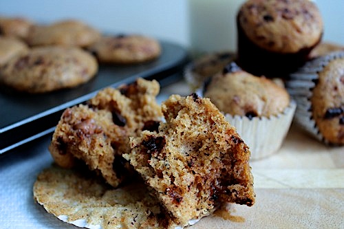 Banana, Brown Sugar and Caramel Choc Chip Wholewheat Mini Muffins