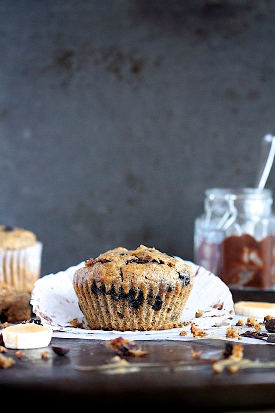 {Sugar Free} Peanut Butter Choc Chip Banana Muffins - Gluten Free - Dairy Free - Grain Free - Paleo - Vegan Friendly - www.betterwithcake.com