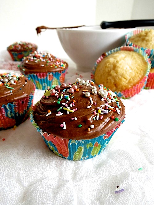 All-Occasion Yellow Cupcakes with Fudgey Chocolate Buttercream Frosting