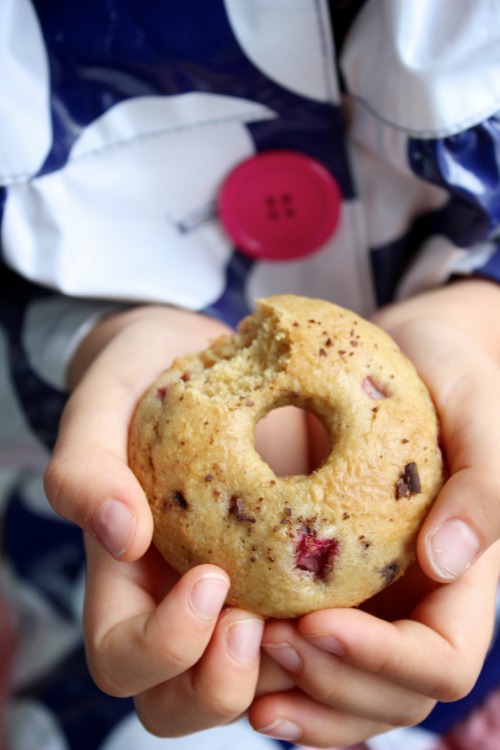 Wholewheat Strawberry Choc Chip Vanilla Donuts {Baked}