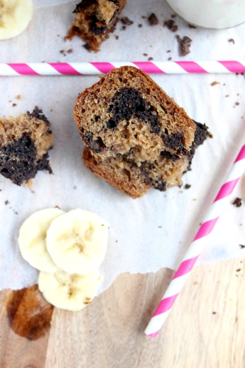 Dark Chocolate Marbled {Wholewheat} Banana Bread