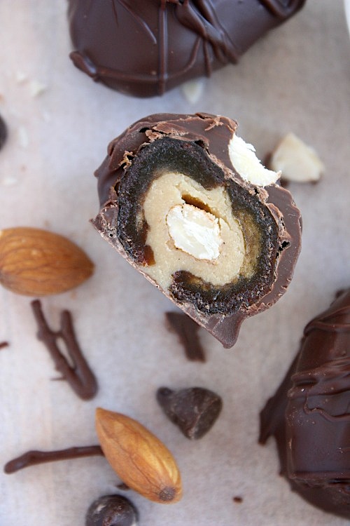Dark Chocolate Coated Double Stuffed Dates {Gluten Free & Paleo Friendly} - www.betterwithcake.com
