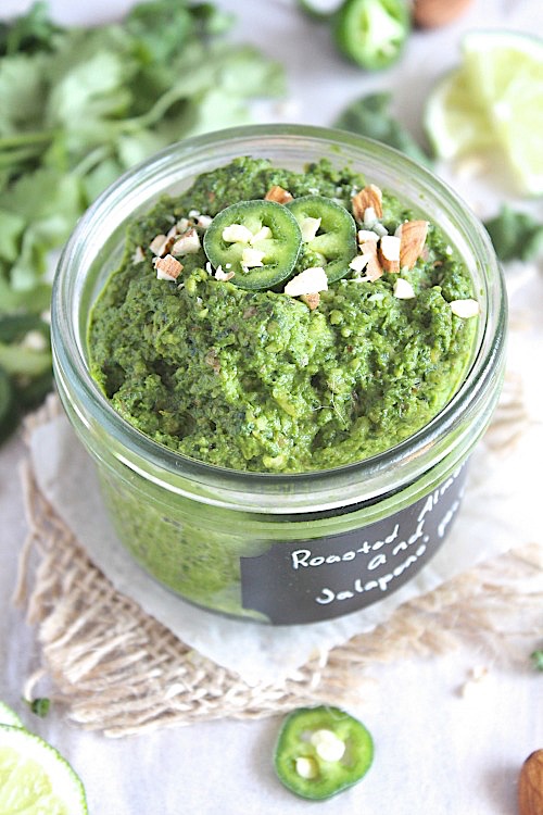 Roasted Almond & Jalapeno' Pesto {Vegan, Gluten Free & Paleo Friendly} - www.betterwithcake.com
