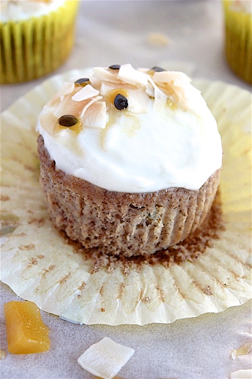 Mango and Passionfruit Muffins with Coconut Yogurt Frosting - {Gluten Free, Grain Free & Paleo Friendly} - www.betterwithcake.com