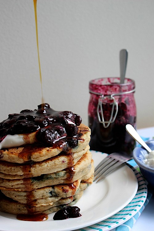 Roasted Blueberry, Vanilla and Greek Yoghurt Wholewheat Pancakes