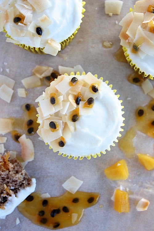 Mango and Passionfruit Muffins with Coconut Yogurt Frosting - {Gluten Free, Grain Free & Paleo Friendly} - www.betterwithcake.com