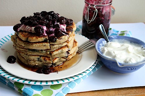 Roasted Blueberry, Vanilla and Greek Yoghurt Wholewheat Pancakes