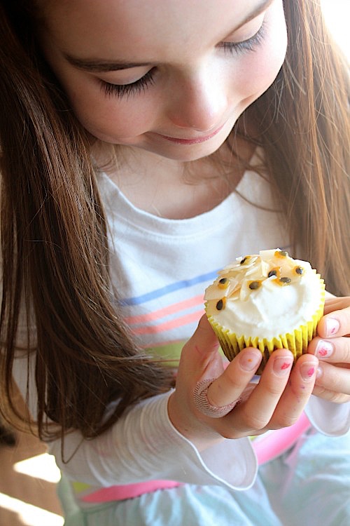 Mango and Passionfruit Muffins with Coconut Yogurt Frosting - {Gluten Free, Grain Free & Paleo Friendly} - www.betterwithcake.com
