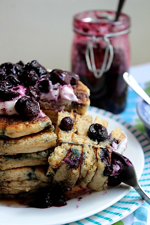 Roasted Blueberry, Vanilla and Greek Yoghurt Wholewheat Pancakes