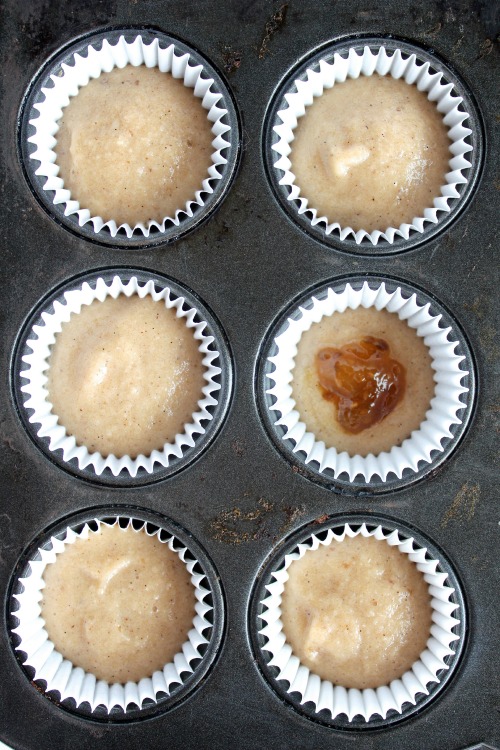 Mango, Passionfruit and Chia Jam Filled Banana Muffins {Low carb, Grain free & Paleo Friendly} - www.betterwithcake.com