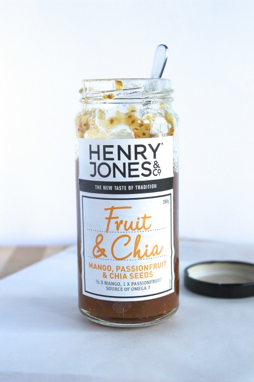 Mango, Passionfruit and Chia Jam Filled Banana Muffins {Low carb, Grain free & Paleo Friendly} - www.betterwithcake.com