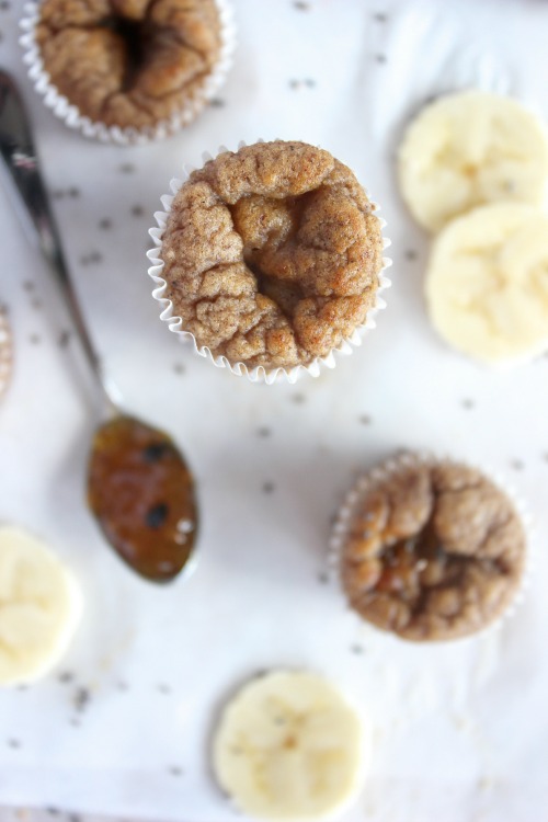 Mango, Passionfruit and Chia Jam Filled Banana Muffins {Low carb, Grain free & Paleo Friendly} - www.betterwithcake.com