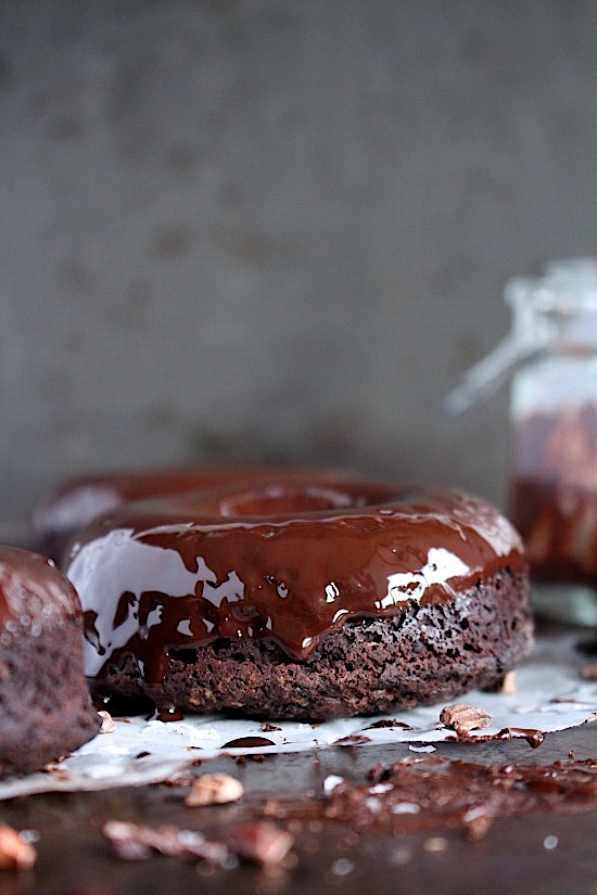 {Baked} Choc Chip Mocha Donuts with Salted Dark Chocolate Espresso Glaze {Gluten Free - Dairy Free - Refined Sugar Free - Low Carb - Vegan - Keto - Paleo} - www.betterwithcake.com