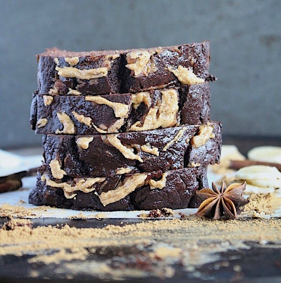 Chocolate Chai Spiced Almond Butter Swirled Banana Bread