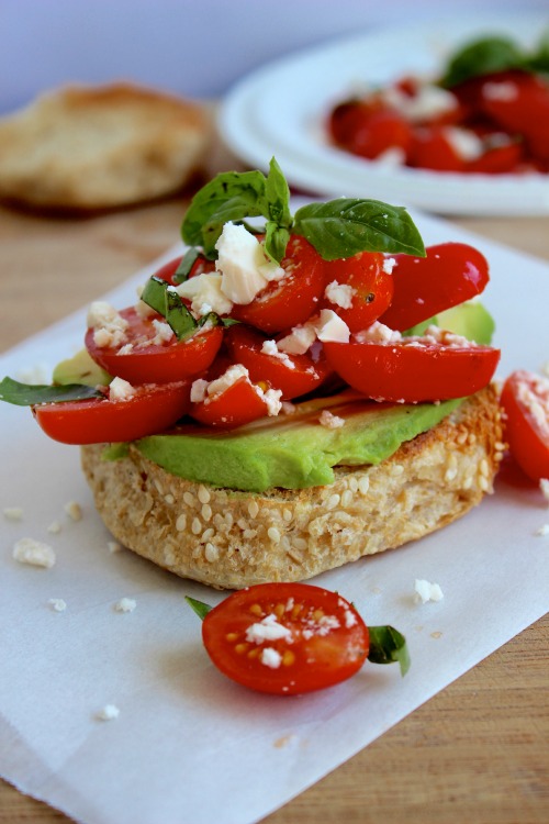 Avocado, Feta and Tomato Salad Crostini