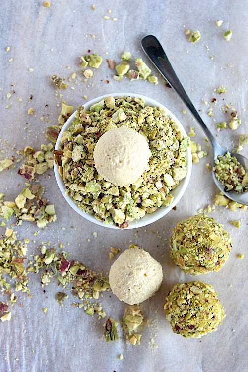 Pumpkin & Pistachio Cashew "Cheese" Truffles {Vegan, Dairy Free & Paleo Friendly} - www.betterwithcake.com