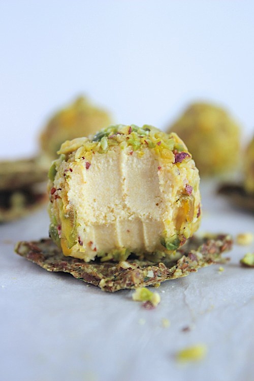 Pumpkin & Pistachio Cashew "Cheese" Truffles {Vegan, Dairy Free & Paleo Friendly} - www.betterwithcake.com
