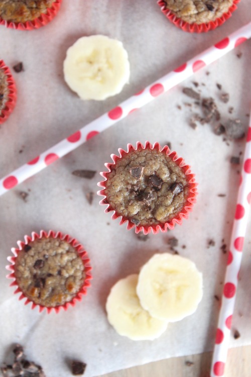 Banana Dark Chocolate Mini Muffins {Low carb, grain free and Paleo Friendly}