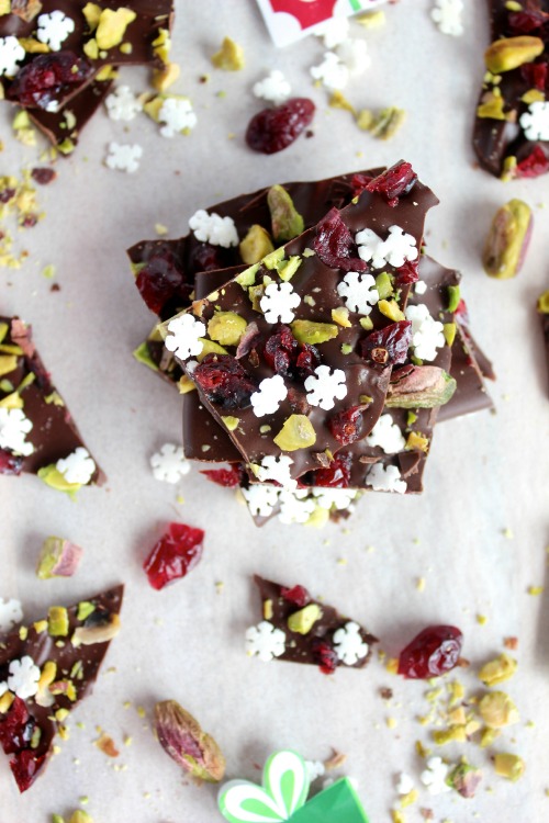 Cranberry and Pistachio Dark Chocolate Bark