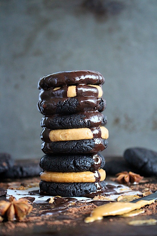 Flourless Dark Chocolate Pumpkin Spiced Peanut Butter Brookie SandwichesGluten Free - Dairy Free - Grain Free - Refined Sugar Free - Low Carb - Keto - Paleo - Vegan Friendly - www.betterwithcake.com
