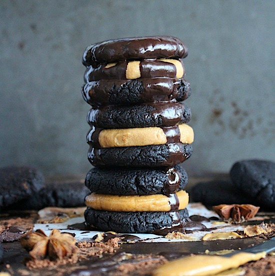 Dark Chocolate Pumpkin Spiced Peanut Butter Brookie Sandwiches