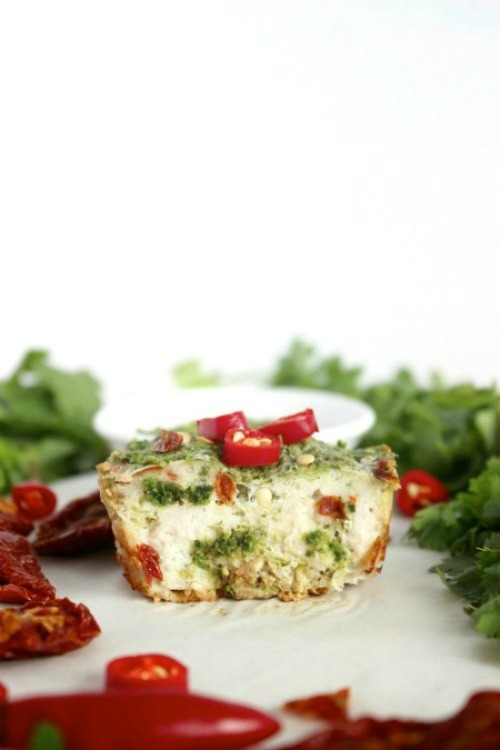 Spicy, Pesto & Sun-dried Tomato Meatloaf Muffins - www.betterwithcake.com