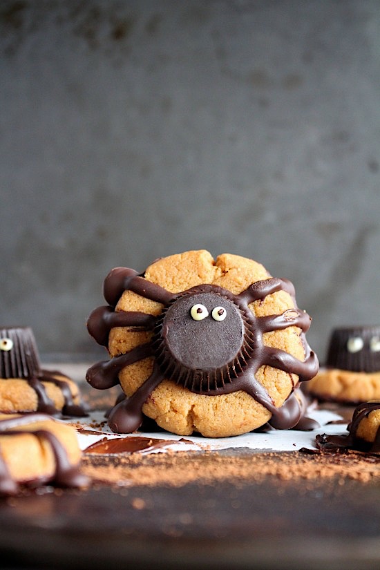 3 Ingredient Flourless Dark Chocolate Peanut Butter Spooky Spider Cookies{Gluten Free - Dairy Free - Low Carb - Keto - Vegan - Paleo Friendly} - www.betterwithcake.com
