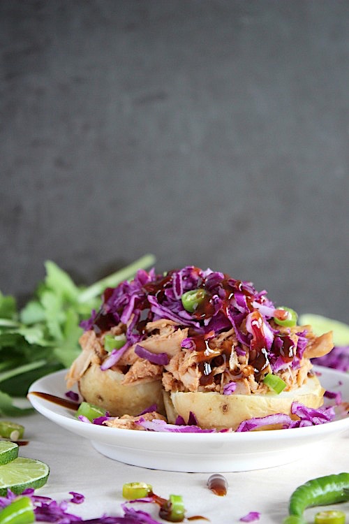BBQ Chicken Green Chili Loaded Baked Potatoes {Gluten Free & Paleo Friendly} - www.betterwithcake.com