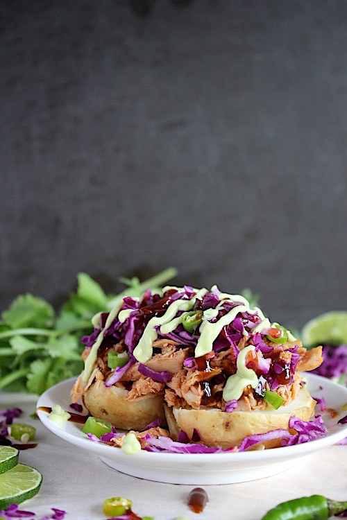 BBQ Chicken & Green Chili Loaded Baked Potatoes {Gluten Free & Paleo Friendly}