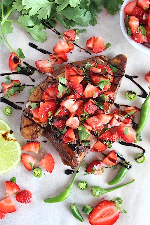 Balsamic Grilled Chicken with Sweet and Spicy Strawberry Salsa {Gluten Free & Paleo Friendly}