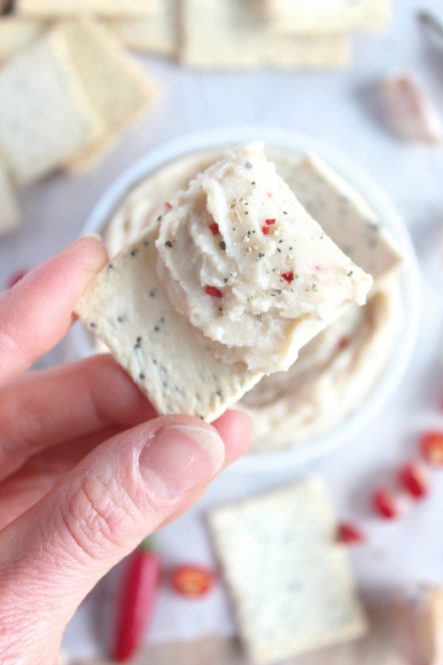 Spicy Roasted Garlic White Bean Hummus - www.betterwithcake.com #healthy #lowfat #vegan #dairy free