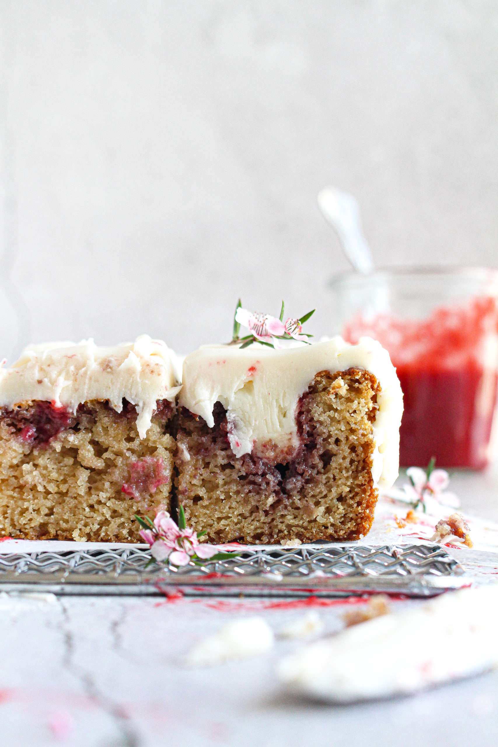 {Low Carb – Sugar Free} Swirled Strawberry Cream Sheet Cake