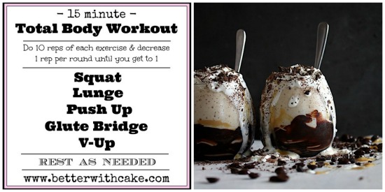 {Sugar Free} Salted Caramel Choc Chip Almond Butter Crunch Shake & 15 min Full Body Workout